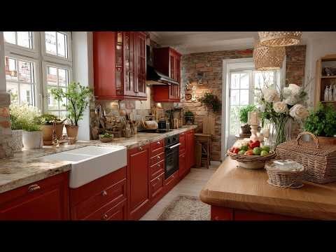 Affordable Vintage Kitchen for Small Homes | A small red kitchen that looks luxurious and functional