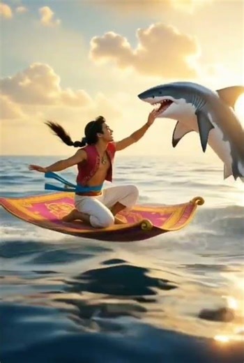 The Ocean Battle – Aladdin & the Angry Shark | Cinematic AI Animation 4K