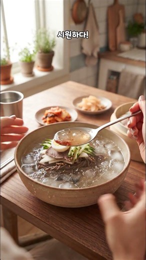 The perfect combo: ice-cold mul-naengmyeon and juicy giant dumplings! 🥟 Real sound mukbang #mukba...