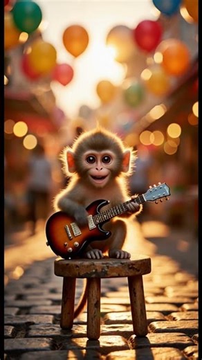 Baby Monkey Plays “Summer Of 69” By Bryan Adam’s! #music #guitar #monkey #viral