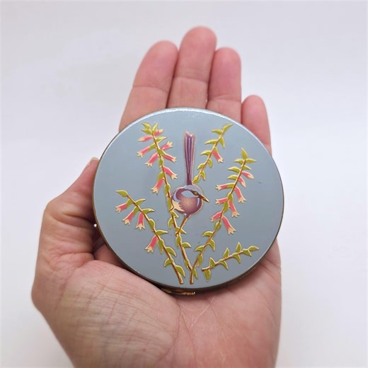 Vintage Elgin American Powder Compact, Hand Painted Floral Design, Blue Enamel, Mid Century Vanity Compact - Engraved Eleanor - Etsy