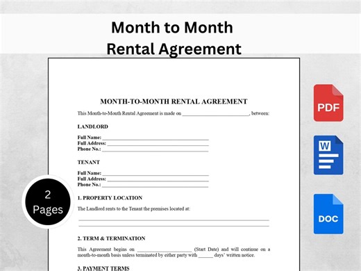 Editable Month-to-month Rental Agreement Template | Printable Tenant Lease | Single Page Landlord Contract (digital Download) - Etsy UK
