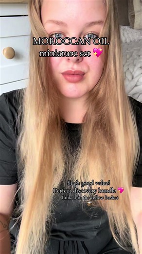 So glad I got this Moroccan oil set! 💖 it’s such a good price in the yellow basket and perfect for trying a new brand! 🤩 the oil made such a difference to my fly away and spilt ends! Grab yours in the yellow basket 🧺 #tiktokshopmademebuyit #tiktokmademebuyit #moroccanoil #haircareroutine #hairtok