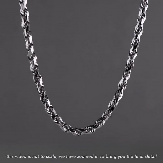 9ct White Gold Solid Italian Made Diamond Cut Rope Chain - 4.2mm