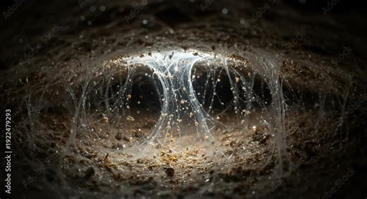 macro mycelium threads linking roots in forest floor perfect for international day of forests