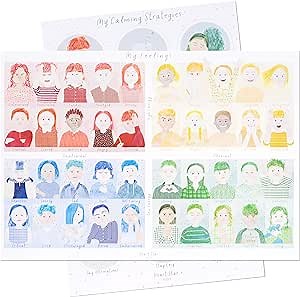 Heart Star Kids Feelings Chart for Kids Set of 2 | Mood Meter | My Feelings & My Calming Strategies Poster for Calming Corner | Emotional Regulation Tools for Kids | Social Emotional Learning for