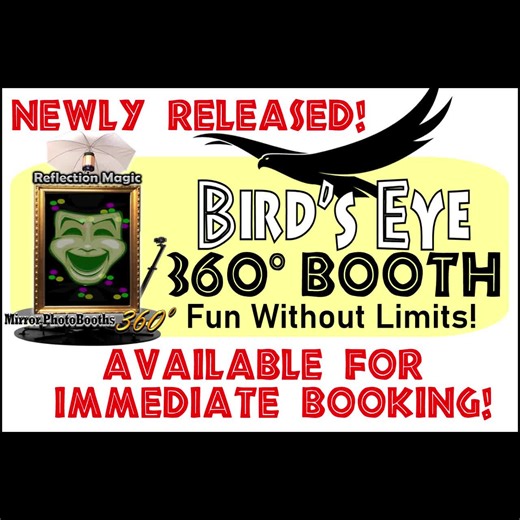 TODAY IS THE DAY WE PROMISED! Reflection Magic, Mirror Photobooths 360 changes the 360 Booth Landscape with the release of it's Bird's Eye 360 Video Booth. With this booth there is no longer a 2 to 4 person limit with the 360 Booth experience. Our new Bird's Eye View Booth boast 10 to 14 people in one experience of the booth. This turns the party completely around, giving an experience the whole party can enjoy. Imagine not being bumped off the platform anymore because it is just not enough room
