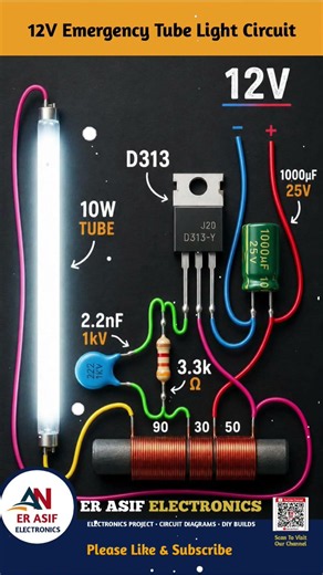 12V Emergency Tube Light Circuit | #trending #electronic #viral #automobile #electrical