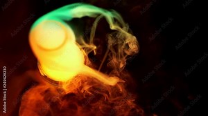 Beautiful chemical reaction with dry ice in water. The liquid is boiling in flask in neon color light. The concept of chemistry tests demonstration and experiments. Edutainment