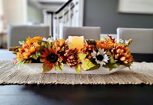 Dough Bowl Fall Flower Arrangement Sunflower Decoration Fall Mum Decor Flameless Candle Fall Arrangement Fall Table Decor Gift New Home - Etsy