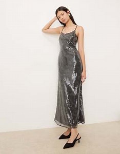 Amy Lynn liquid sequin low back midaxi dress in gun metal grey | ASOS