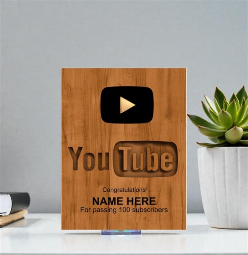 Youtube Wood 3D Custom Play Button Award Plaque | Made of Metal - Etsy UK