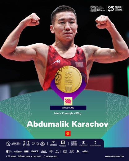 Riyadh 2025 Islamic Solidarity Games | Abdumalik Karachov wins the first Wrestling Gold Medal of the day at #Riyadh2025 🥇 A valuable medal for Kyrgyzstan as he defeats Islam... | Instagram