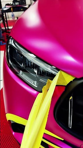 Headlight Masking Tape Removal After Car Wrap Completion