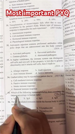 Most important NEET PYQ Health and disease Class 12th #neet #biology