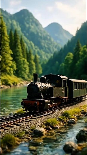 🚂✨ Realistic Miniature Train in a Fantasy World | River & Green Mountain Scenery 🌲🌊