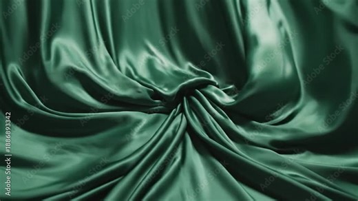 Deep emerald green silk fabric flowing and twisting into elegant folds and curves