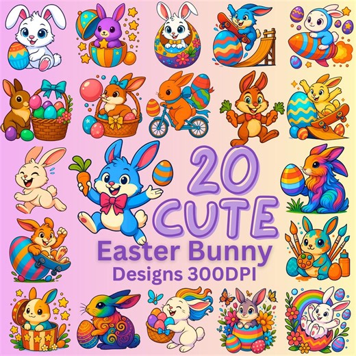 20 Easter Bunny Designs, Kids Sublimation PNG, Easter Graphics (digital File) - Etsy