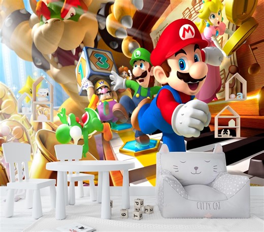 Super Mario Wall Mural: Peel and Stick Nursery Decor - Etsy