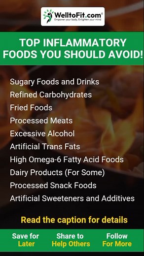 Sugary Foods and Drinks 🍭🥤 Why: Spike blood sugar and insulin levels, triggering inflammation. Examples: Soda, candy, cakes, sweetened beverages. Refined Carbohydrates 🍞🍩 Why: Cause blood sugar spikes and promote inflammatory responses. Examples: White bread, pastries, white rice, sugary cereals. Fried Foods 🍟🍗 Why: Contain trans fats and harmful compounds that increase inflammation. Examples: French fries, fried chicken, onion rings. Processed Meats 🥓🌭 Why: Loaded with preservatives, ni