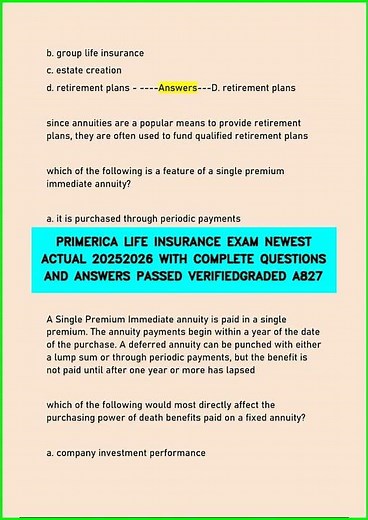 PRIMERICA LIFE INSURANCE EXAM NEWEST ACTUAL 20252026 WITH COMPLETE QUESTIONS AND ANSWERS PASSED VERI