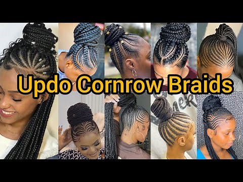 Gorgeous Updo Cornrow Braids for Black women | Braided Ponytail Hairstyles | Stitch Braids Cornrows