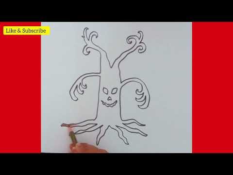 Easy Drawing : Scary Halloween Tree | How to Draw A Scary Tree | ‪@KalakritArtStudiobyKanika‬