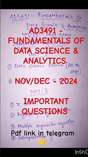 AD3491 - FUNDAMENTALS OF DATA SCIENCE & ANALYTICS / NOV_DEC - 2024 EXAM / IMPORTANT QUESTIONS #exam
