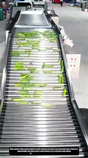 Automated Vegetable Roller Conveyor Sorting Process in Food Processing Line