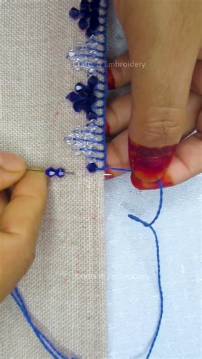 😱Double color border lace embroidery for dress!🪡🔥 #shorts