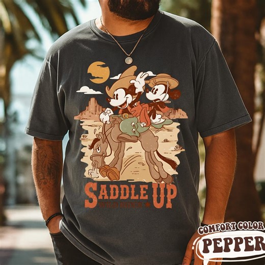Vintage Mickey and Minnie Mouse Cowboy T-shirt, Western Disney Saddle up Shirt, Retro Frontierland Wild Rider Tee, Disneyland Trip Outfit - Etsy UK