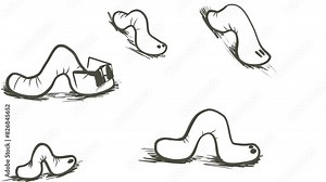 Cartoon animation with caterpillars or worms appearing in the frame. The art is suitable for antomology, zoology, and projects related to biological ecology and insects.