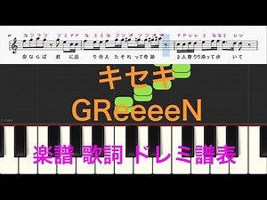 キセキ GReeeeN ピアノ楽譜 歌詞 ドレミふりがな譜表 演奏タイミング 演奏練習用動画 右手主旋律のみ、ピアノ、オカリナ、トランペット、フルート、リコーダ、サックス向け