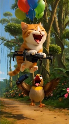The Cat Who Thought He Could Fly! 🐱✈️#FunnyAnimals #Animation #CatFail #Drone #CGI #Cartoon #Shorts