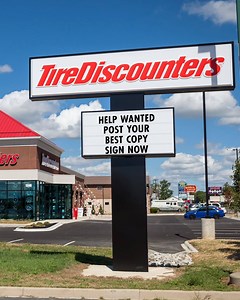 11K views · 12 reactions | We asked our sign writer to pick the best copy signs since they began in 1977. The response was...STORE OPEN SIGN WRITER ON VACATION COMMENT below with your best copy sign! | Tire Discounters | Facebook