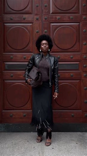 M&S on Instagram: "It’s official: luxury has arrived on the high street. M&S x 16Arlington is now available! And the limited-edition collection, featuring premium leather, luxe cashmere and exquisite hand-embellishments, can be yours, just in time for party season. Discover the brand behind some of your favourite red-carpet looks. @daniellejinadu. #MyMarks Skirt - T060217 Heels - T063732 Leather Jacket - T060223 Clutch - T063736 Brown cardigan – T060224"