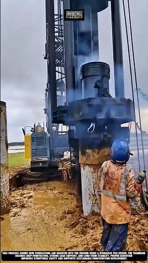 installing foundation into ground using work tool hydraulic pile driver #tool #worktool