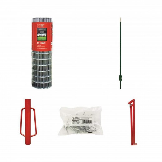 4 ft. x 100 ft. Welded Wire Garden Fencing BUNDLE: Includes 6 ft. Steel T-Posts, Driver, Puller & Clips - The Home Depot
