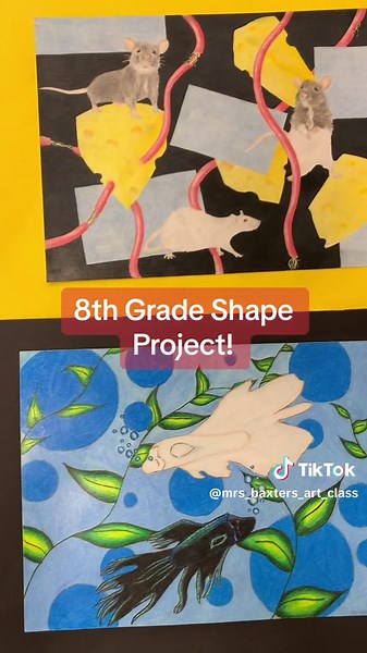 8th grade Geometric and Organic Shape Project is finished! Students use different repeated shapes to build a compsition displaying balance, movement, repetition, and value. #drawing #art #artteachersoftiktok #artteacher #prismacolorpencils #drawingart #artclass #arteducation #middleschoolartteacher #middleschoolteacher #teachertiktok