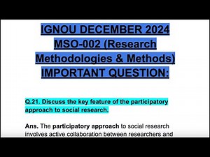 IGNOU DECEMBER 2024🥳MSO-002🤩 Key features of the participatory approach to social research✅💯 #mso002