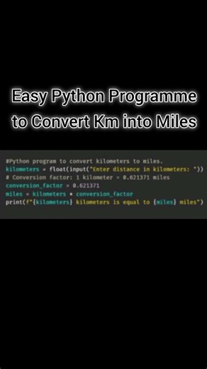 Python Program to Convert Kilometers to Miles 🐍 #shorts #coding #python