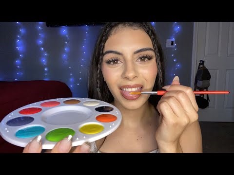 Asmr spit painting you with edible paint🖌️🎨👩🏻‍🎨(mouth sounds, face brushing)