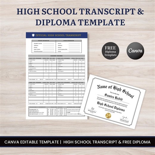 Editable Official High School Transcript Template - Homeschool Transcript and Diploma - Academic Record (grades 9-12) - Etsy