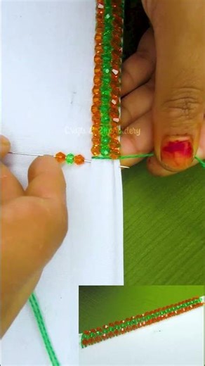 Perfect Sleeve Border Design 💛💚 #handbroidery #diy