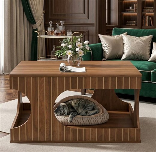 Mid-century Modern Square Coffee Table With Storage & Cat-friendly Base - Etsy