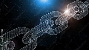 Futuristic blockchain chain motion on digital cyberspace network background. Stock Video