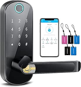 Smart Lock,Bluetooth Enabled Fingerprint and Touchscreen Electronic Door Lock|Smartphone App Unlock|Keyless Entry|Auto Lock|Remote Share|Office Hotel Garage School Home Locks for Doors
