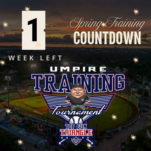 🔥⚾ TOP GUN TRIANGLE – UMPIRE SPRING TRAINING COUNTDOWN! ⚾🔥 Only 1 Week Left! - Register by 2/15 The Top Gun / USA / USSSA Umpire Spring Training Event is right around the corner in Holly Springs, NC — and spots are filling fast! 💲 Just $99 per day ⚾ 2 Games per day 📍 Womble Park - Holly Springs, NC Get your bats warmed up and your teams ready for a HOT Spring Season! This is the perfect opportunity to shake off the offseason rust, get live reps, and kick off the year strong. ⏳ One week to go