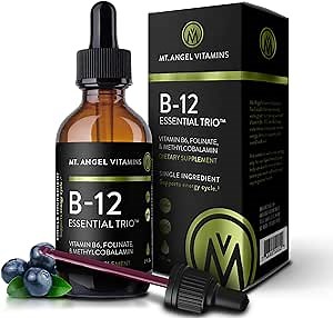 Mt. Angel Vitamins - B12 Essential Trio - Vegan Sublingual Drops with High-Potency Methyl B12, B6 & Folate - Easy Absorption Liquid - Non-GMO, Made in USA