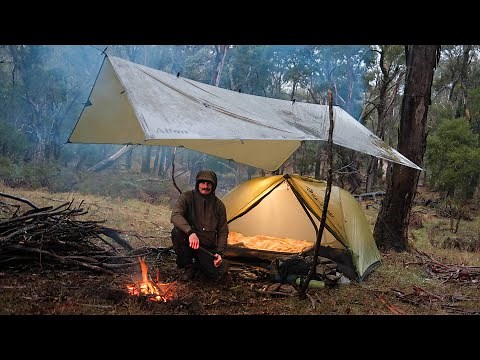 Camping in the Rain - Cosy Shelter in a Freezing Cold Forest
